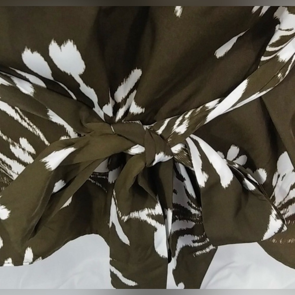 Worthington Olive dark green Floral One-Shoulder Blouse - Picture 2 of 6